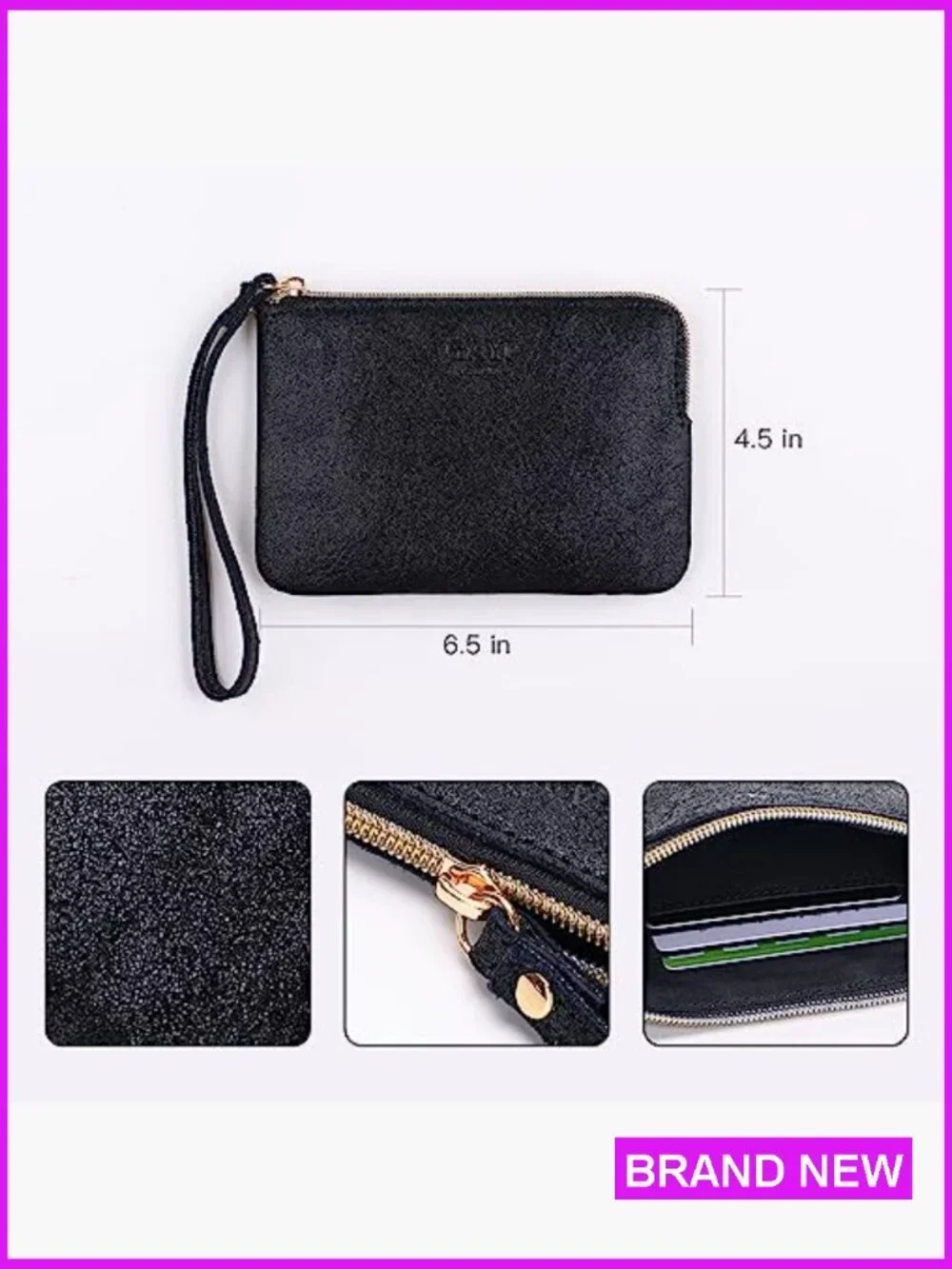 Leather Wristlet Purse Clutch Evening Bag Zip Closure Card Holder Pouch